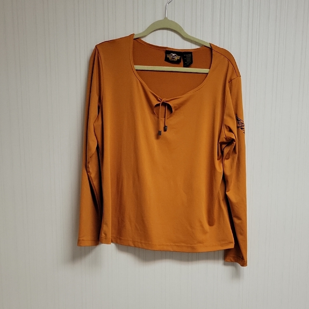 Harley-Davidson Women's Rust Long Sleeve Tee W/ Keyhole Tie XL Bikercore